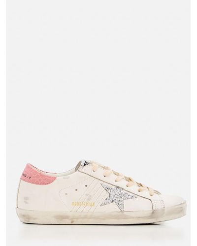 Golden Goose Super Star Leather And Glitter Trainers - White
