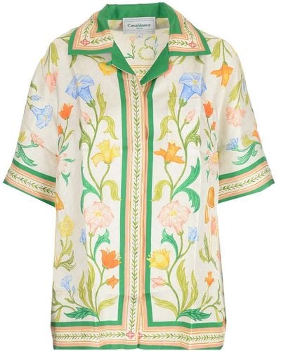 Casablancabrand Larche Fleurie Silk Shirt - Green