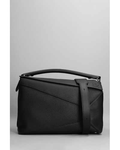 Loewe Edge Grande Hand Bag In Black Leather - Gray