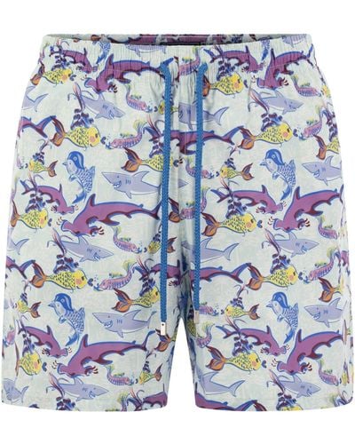 Vilebrequin Ultralight, Foldable Beach Shorts With Print - Blue