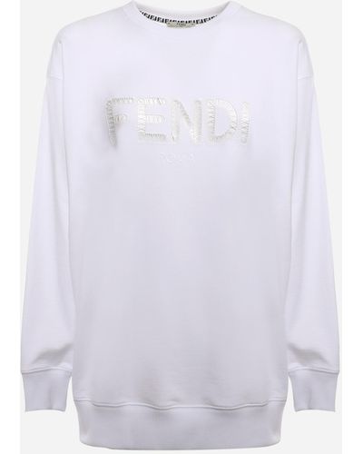 Fendi Cotton Sweatshirt With Embroidered Logo - Women - White
