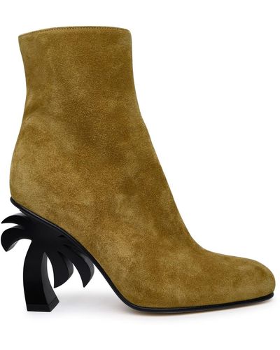 Palm Angels Beige Suede Ankle Boots - Green