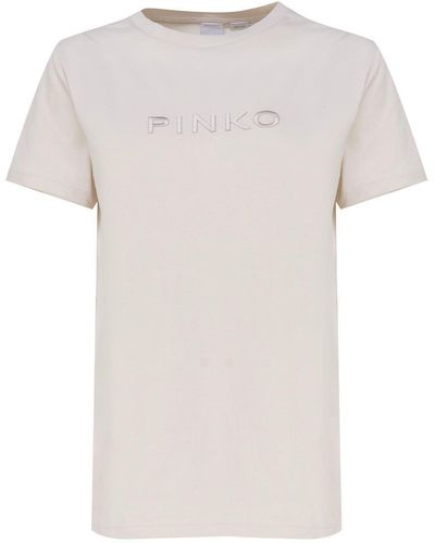 Pinko Logo Embroidered Crewneck T-shirt - White