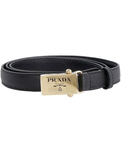 Prada Saffiano Print Leather Belt - Black