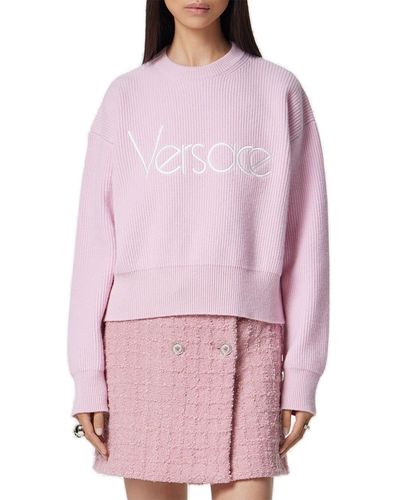 Versace Logo Embroidered Knitted Jumper - Pink