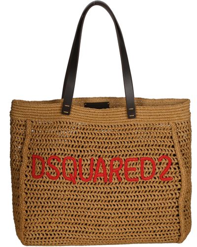 DSquared² Logo Embroidered Woven Tote - Brown