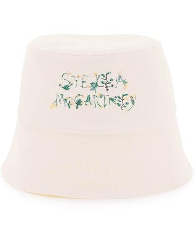Stella McCartney Bucket Hat With Floral Logo Embroidery - Natural