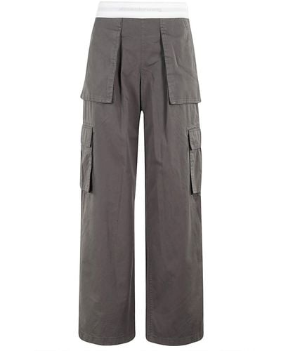 Alexander Wang Mid Rise Cargo Rave Pant With Logo Elastic - Gray