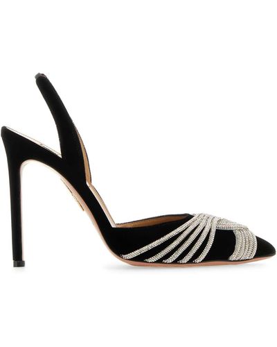 Aquazzura Embellished Velvet Gatsby Sling 105 Court Shoes - Black