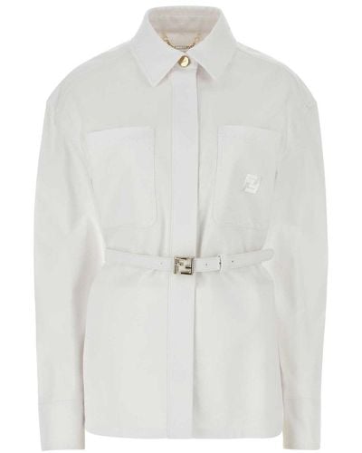 Fendi Belted Collared Jacket - White