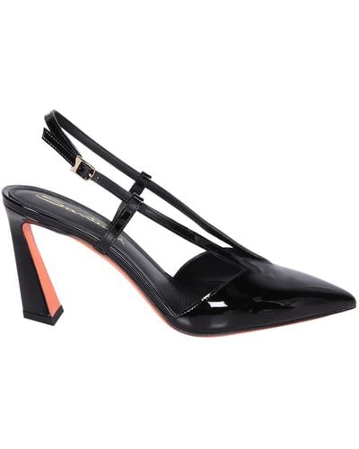 Santoni Patent Leather Slingback Heels - Black