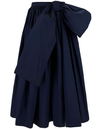 Alexander McQueen Midi Blue Skirt With Maxi Bow In Polyfaille