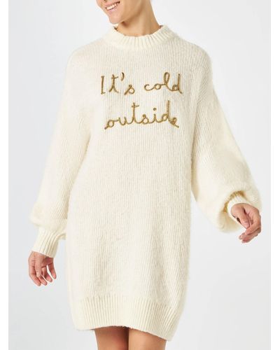 Mc2 Saint Barth Brushed Knit Dress With Its Cold Outside Embroidery - Natural