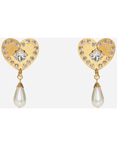Alessandra Rich Heart Crystals And Pearl Earrings - Natural