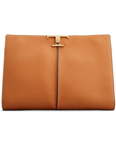 Tod's T Timeless Document Holder In Leather Medium - Brown