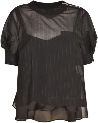 Sacai Chalk Stripe Lace Paneled Top - Black