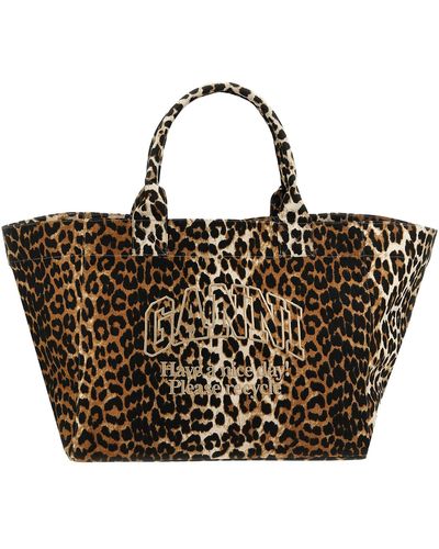Ganni Oversized Leopard Shopping Bag - Metallic