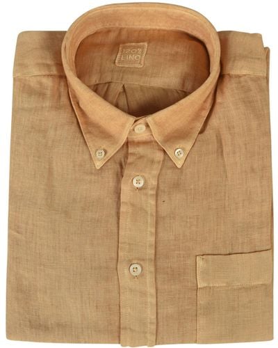 120% Lino Regular Fit Button Down Shirt - Brown