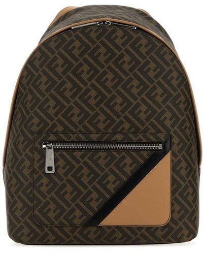 Fendi Canvas And Leather Chiodo Diagonal Backpack - Brown