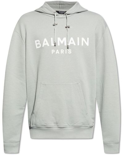 Balmain Logo Printed Drawstring Sweatshirt - Grey