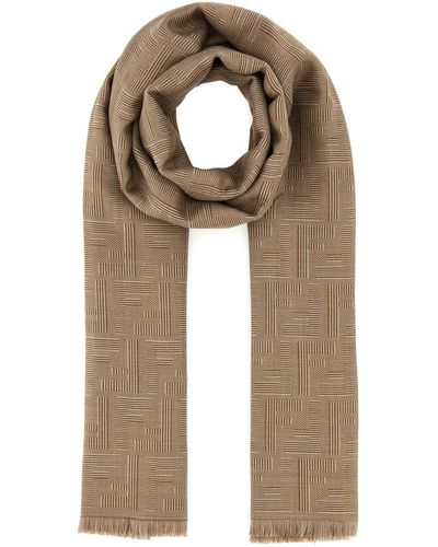 Fendi Embroidered Wool Blend Scarf - Natural