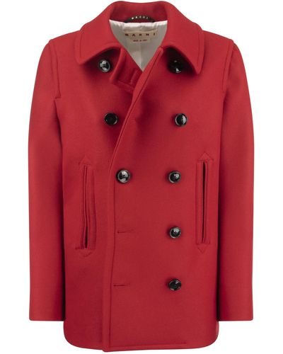 Marni Double-Breasted Wool Coat - Red