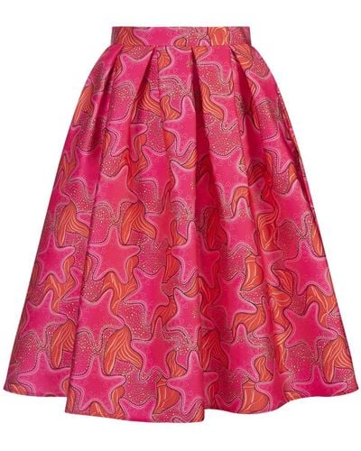 ALESSANDRO ENRIQUEZ Midi Skirt With Fuchsia Stars Print - Pink