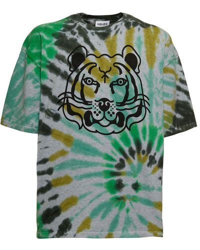KENZO Cotton Tie Dye T-shirt With Tiger Print - Green