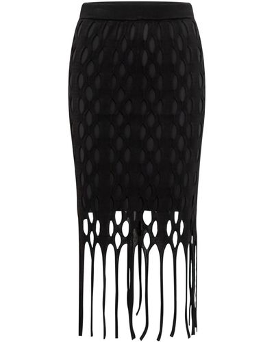 Pinko Skirt With Mesh Effect And Fringes - Black