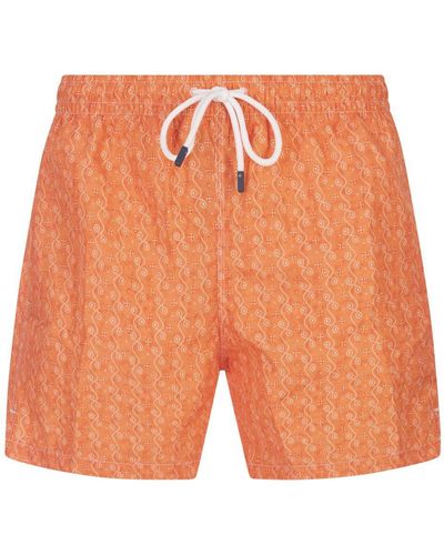 Fedeli Swim Shorts With Micro Pattern - Orange