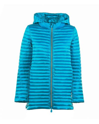 Save The Duck Quilted Down Jacket With Detachable Hood - Blue