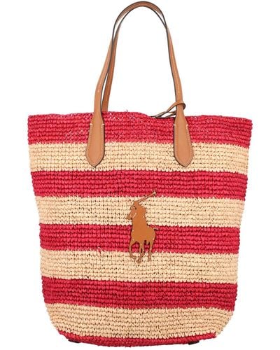 Polo Ralph Lauren Striped Straw Tote Bag - Red