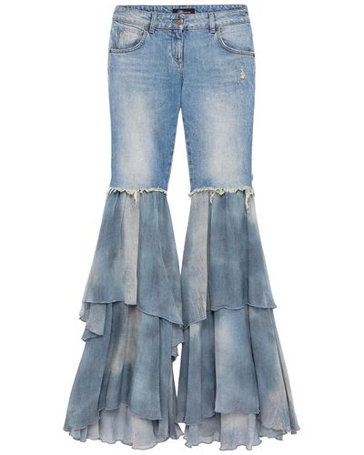 Blumarine Jeans With Chiffon Ruffles - Blue