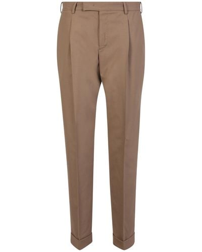 PT Torino Pressed Crease Tailored Trousers - Natural