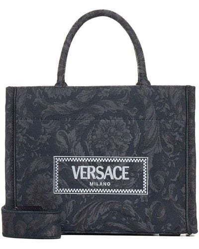 Versace All-Over Floral Motif Top Handle Bag - Black