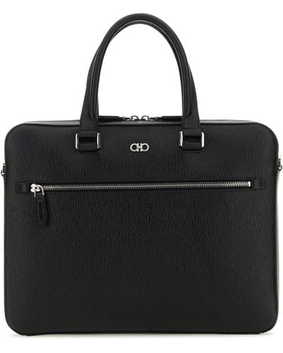 Ferragamo Leather Revival Briefcase - Black