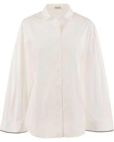 Brunello Cucinelli Stretch Cotton Poplin Shirt With Shiny Cuff Details - White