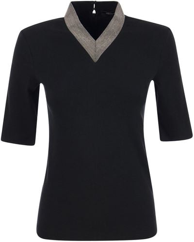 Fabiana Filippi T-Shirt With Luxury Neckline - Black