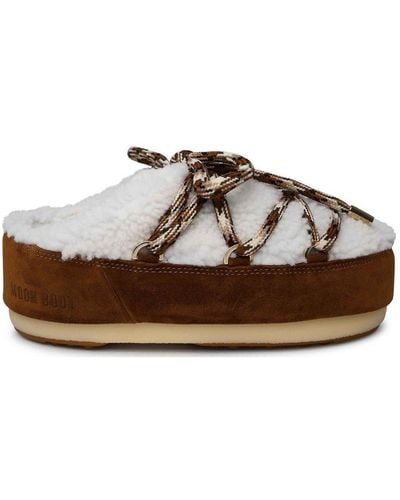 Moon Boot Icon Logo Debossed Shearling Mules - Brown