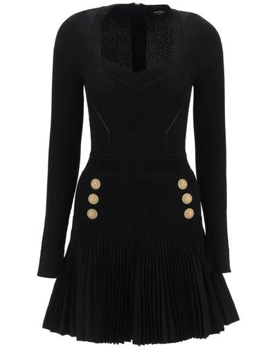 Balmain Long Sleeve Knitted Mini Dress - Black