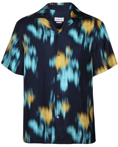 Lanvin Silk Shirt With Bowling Print - Blue