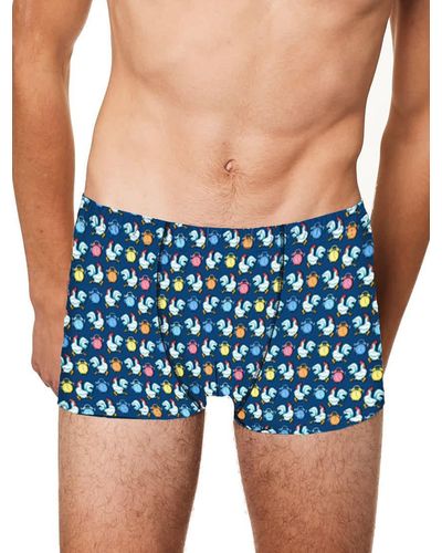 Mc2 Saint Barth Micro Roosters And Alarms Print Underwear Boxer - Blue