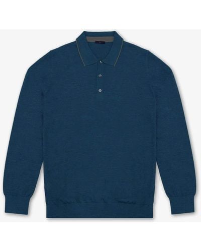 Larusmiani Long Sleeve Polo Shirt Jumper - Blue