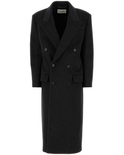 Saint Laurent Charcoal Wool Long Coat - Black