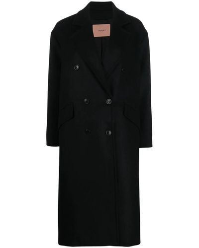 Twin Set Double Breasted Long Coat - Black