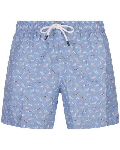 Fedeli Sky Swim Shorts With Dolphins Pattern - Blue