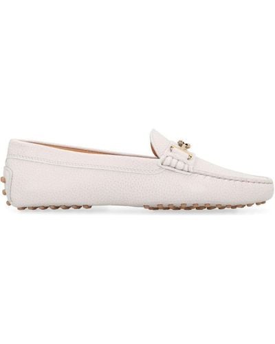 Tod's Logo Plaque Round Toe Loafers - White