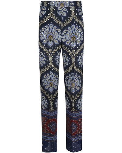 Etro Embellished Printed Trousers - Blue