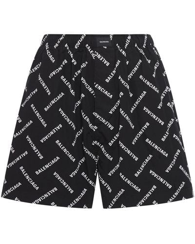 Balenciaga Pyjama Shorts Bal Diagonal Allover Poplin - Black