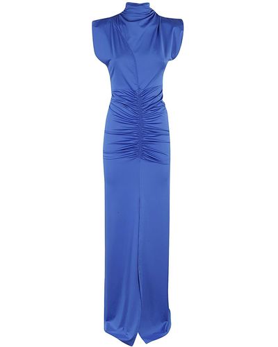 Victoria Beckham Ruched Jersey Gown - Blue